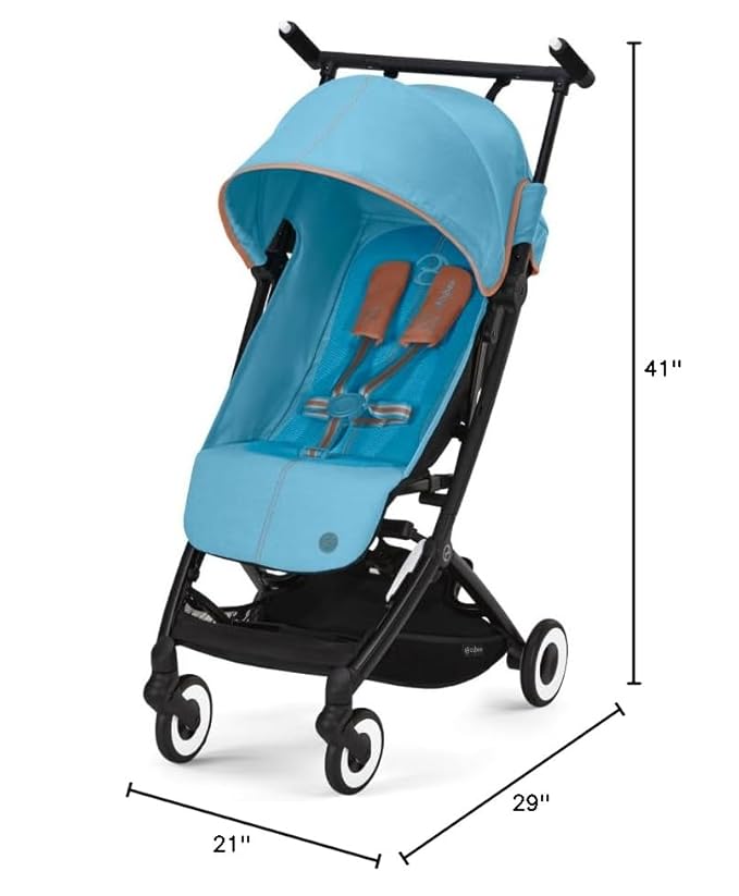 Cybex Libelle Lightweight pockit Travel Baby Stroller - Carry-On Compliant Compact Fold, One-Hand Adjustable Recline - Compatible with CYBEX Car Seats, Beach Blue
