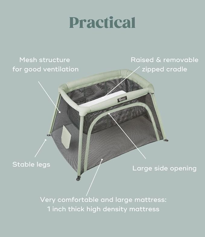 Babymoov Moov & Comfy 3-in-1 Lightweight Travel Crib, Baby Play Yard, and Infant Bassinet (Certified for Overnight Sleep in The U.S & Canada)