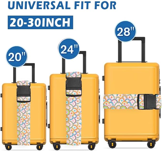 Luggage Straps for Suitcases Travel Belt Accessories, Cute Suitcase Strap, Adjustable Luggage Belt Strap, Heavy Duty with Quick-Release Buckle Luggage Strap Cute Colorful Rainbow