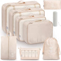 9 Set Packing Cubes for Suitcases, Aydicon Travel Luggage Packing Organizers with Laundry, Toiletry Bag, Compression Storage Shoe Bag, Toothbrush Case, Travel Essentials (Cream)