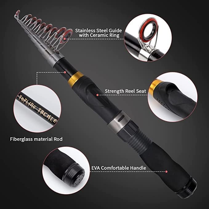 Collapsible Fishing Rod and Reel Combo, BalanZze Telescopic Fishing Rod with Spinning Reel, Portable Collapsible Fishing Pole Kit for Saltwater and Freshwater
