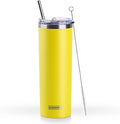 Koodee 20 oz Skinny Tumbler - Stainless Steel Double Wall Insulated Slim Water Cup With Straw and Lids (Yellow)