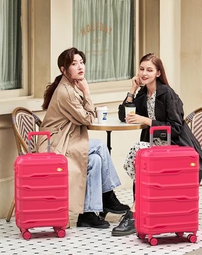 Luggage Sets 3 Piece, Hard Shell Luggage Sets with Spinner Wheels, PP Lightweight & Durable Suitcases with TSA Lock, Hardside Travel Suitcase Sets (20/24/28 inch), Red