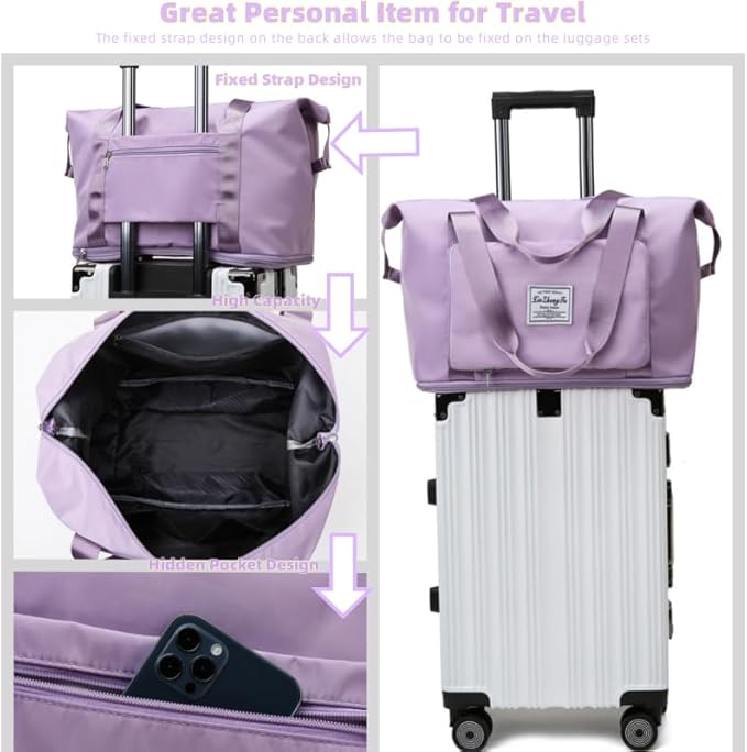 Large Capacity Foldable Travel Bag, Expandable lightweight Carry on Bag, Dry with Wet Separation Spor Duffel Bags