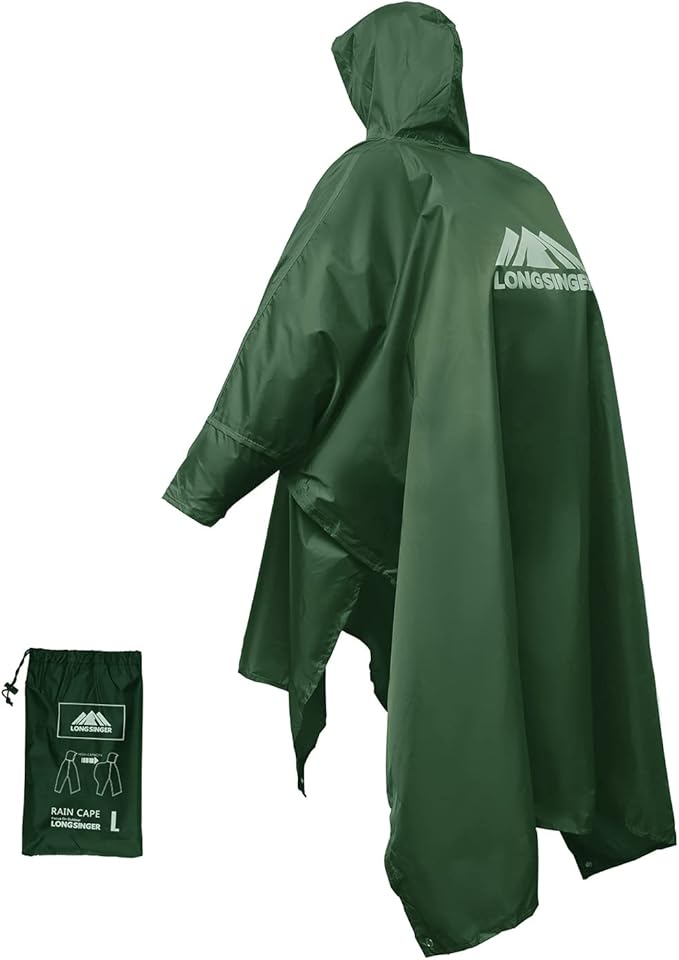 longsinger Rain Poncho for Adult, Waterproof Rain Poncho with Hood and Sleeve, Ideal for Hiking, Hunting, Camping