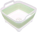 2.4 Gal(9L) Collapsible Dish Basin with Drain Plug - Multiuse Foldable Wash Basin for Baby Bottles, Space-Saving Multiuse Dish Tub, Kitchen Sink for Camping, Dishes Washing, RV (Green)