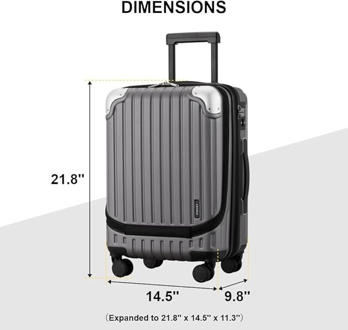 LEVEL8 Grace Carry on Luggage, 20 Inch Expandable Hard Shell Suitcases with Wheels, Abs+Pc Harshell Spinner Luggages with Tsa Lock, Travel Bag for Women Men, Grey