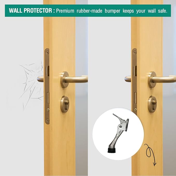 One Touch Kickdown Door Stopper, Door Holder, Heavy Duty Door Stops, Bottom of Door, Height-Adjustable Rubber Tips by HASHI (Chrome 4 inch x 1pack)