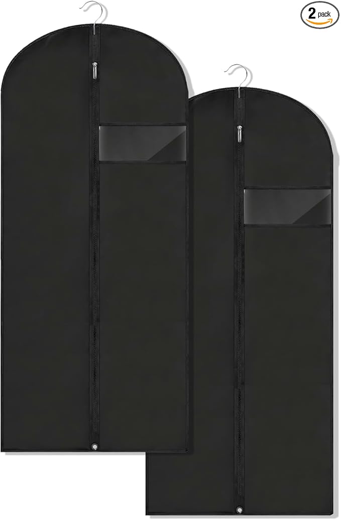 Garment Bags for Hanging Clothes, 45'' Suit Bag Cover for Storage and Travel, Dress Bags for Gowns Long, 2 Pack (Black)