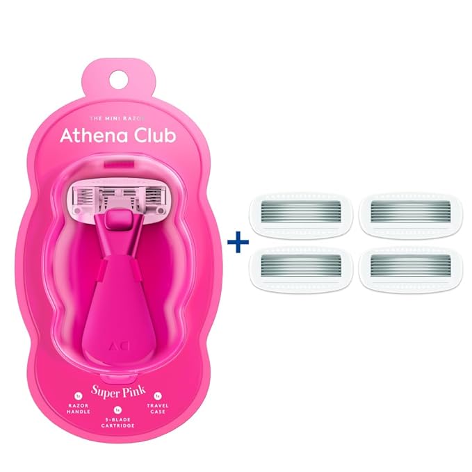 Women's Mini Travel Razor Shave Kit, 1 Mini Travel Razor Handle + 5 Blade Refills, Super Pink