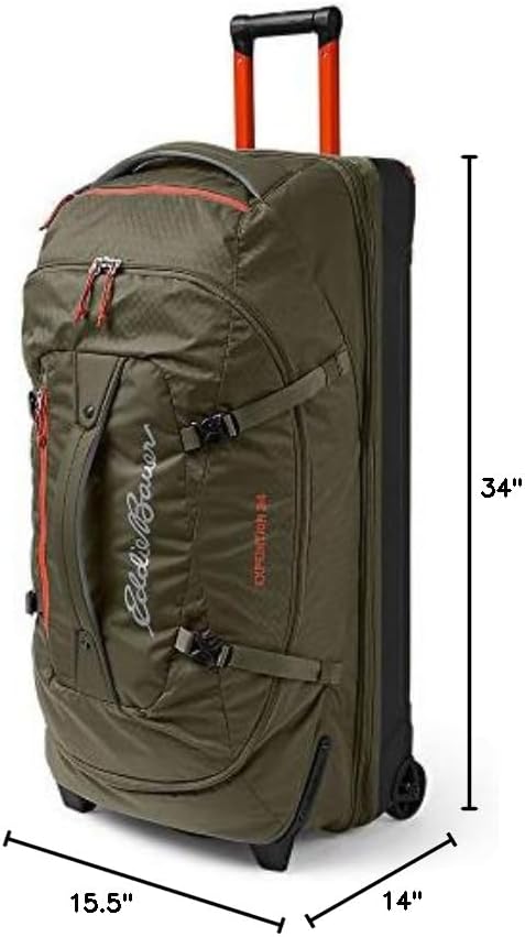 Eddie Bauer Expedition Rolling Duffel Bag with Wheels | Travel | Check-In | Luggage | Rugged | Durable - Dark Thyme, 34"