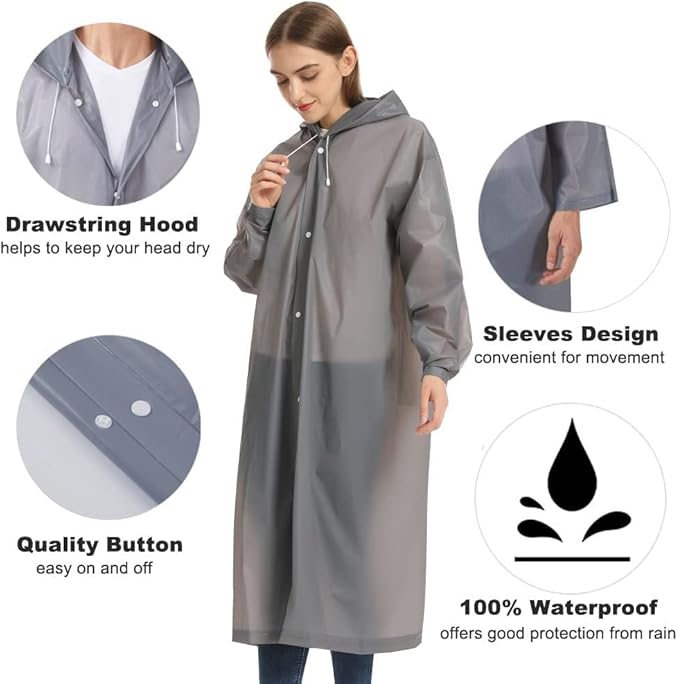 Opret 2 Pack Raincoats for Adults Reusable, EVA Rain Ponchos Lightweight Rain Coat Waterproof Rain Gear for Men and Women