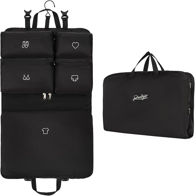 Hanging Packing Cubes,Garment Bags for Travel and Storage, Travel Apparel Bags for Men Women with 5 Solid Color Pockets, Storage Bags for Clothes, Socks,Underwear for Carry on Suitcase (Black)