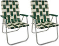 Lawn Chair USA - Outdoor Chairs for Camping. Made with Lightweight Aluminum Frames and UV-Resistant Webbing. Folds for Easy Storage 2- Pack (Charleston with Green Arms, Classic)