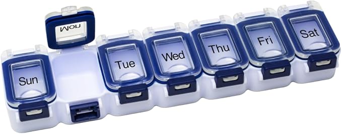 EZY DOSE Weekly (7-Day) Pill Planner, Medicine Case, Vitamin Organizer Box, Waterproof Locking Compartments to Secure Prescription Medication and Prevent Accidental Spilling, Blue