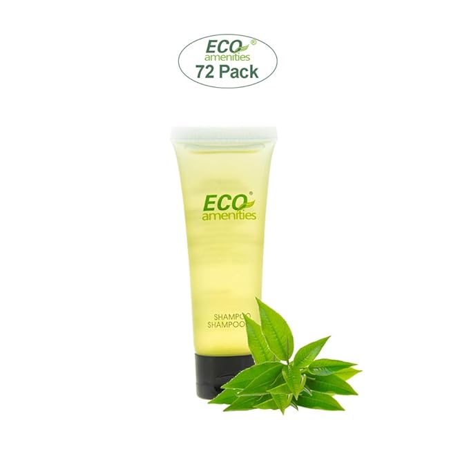 ECO amenities Shampoo Mini Flip-Cap Tubes - 1 fl oz (30 mL), 72 Count - Hotel Shampoo Bulk & Travel Toiletries - Green Tea Scent & Airbnb Amenities - Hotel Toiletries Bulk