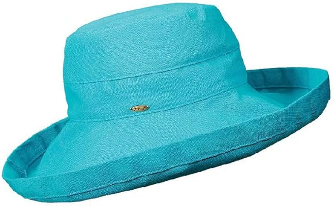 Scala Women's Cotton Hat with Inner Drawstring and UPF 50+ Rating - 3 Inch Brim (One Size, Lagoon)