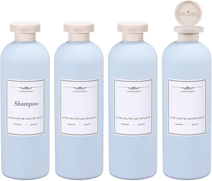 ASEVAT 13.5oz 4pack Refillable Travel Shampoo and Conditioner Bottles, Travel Size containers, Travel Bottle for toiletries, Squeeze Bottles with Flip Cap, Empty Plastic Leak Proof Travel Bottles