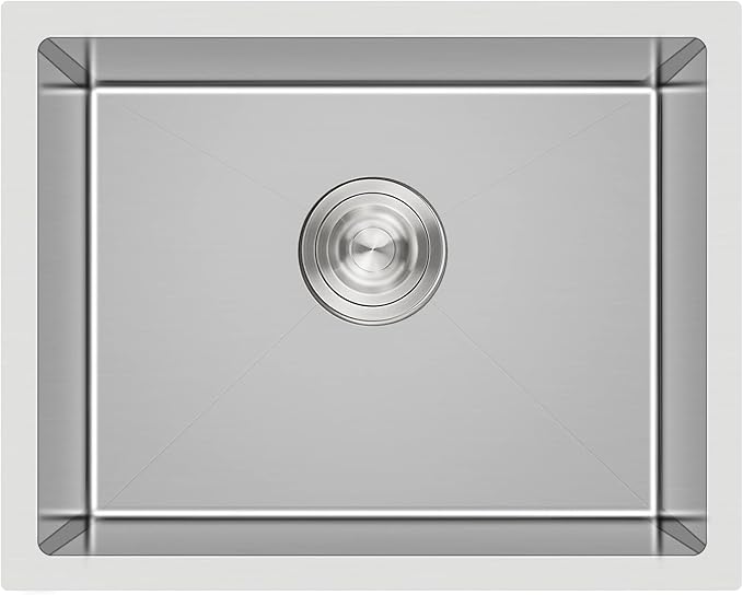 24 inch Undermount Kitchen Sink, 24 x 18 inch Single Bowl Stainless Steel Handmade Undermount Kitchen Sink with Sink Strainer, Brushed