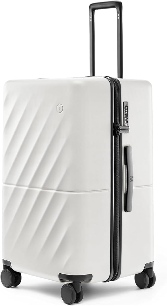 Trunk Luggage 22 Inch, Small Checked Luggage with Double Spinner Wheels, Anti-Burst Zipper, Hard Case PC Suitcase, Lightweight Travel Luggage, TSA Approved (Pearl White, Hudson)