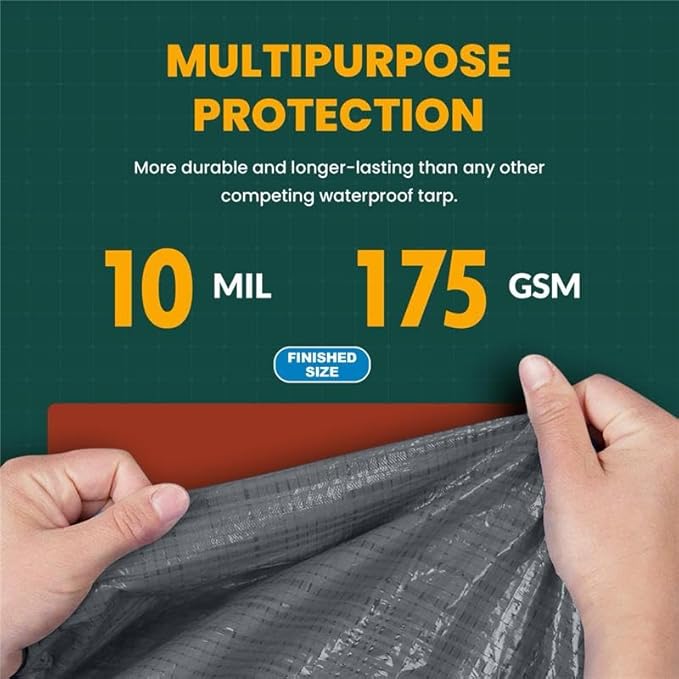 Large Waterproof Tarp - Heavy Duty 10 Mil Thick Poly Tarpaulin Ideal for Canopy Tents, Boats, RV or Pool Covers - Multipurpose Protective Tarps with Grommets for Indoor, Outdoor Use | 9' x 12' 2 Pack
