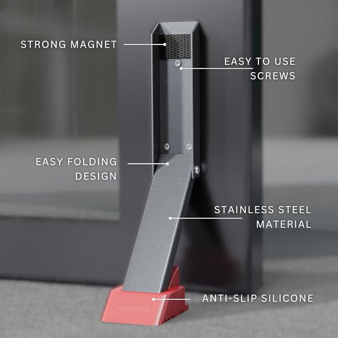 Door Stop, No Drill Door Stoppers - Kickdown Doorstop for Home, Glass Doors, & Outdoors, Easy to Install Doors with Self Adhesive Door Stopper, No Screw Flip Down Portable Door Stopper - Gray