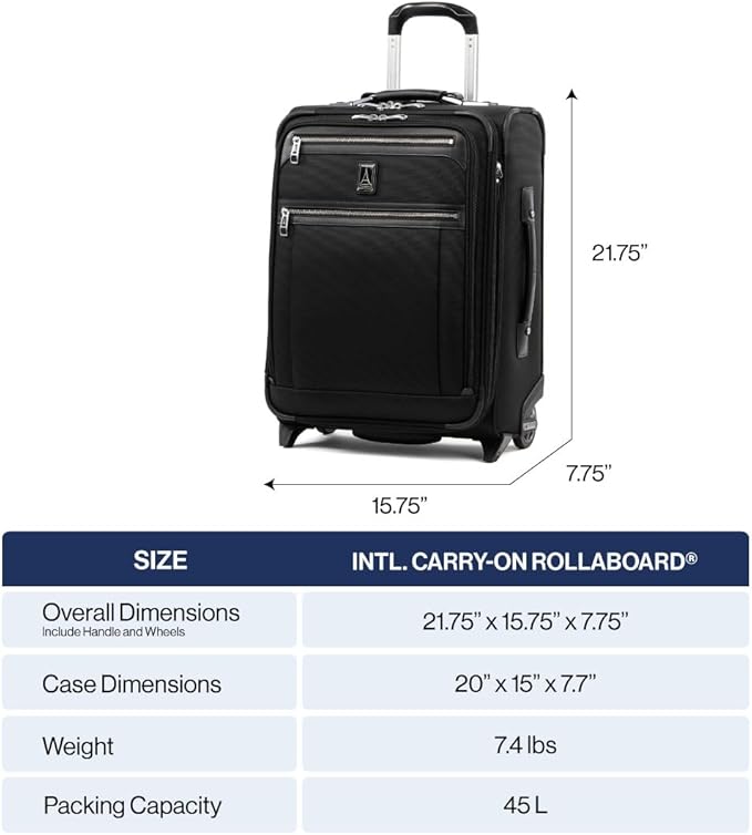 Travelpro Platinum Elite Softside Expandable Carry on Luggage, 2 Wheel Upright Suitcase, USB Port, Men and Women, International, Shadow Black, Carry On 20-Inch