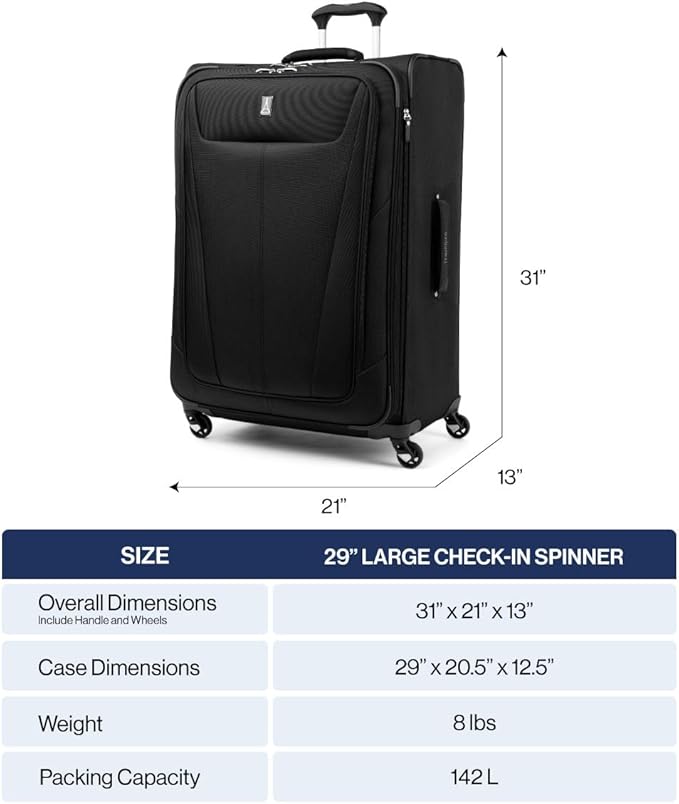 Travelpro Maxlite 5 Softside Expandable Checked Luggage with Spinner Wheels, Lightweight, 29-Inch — Black