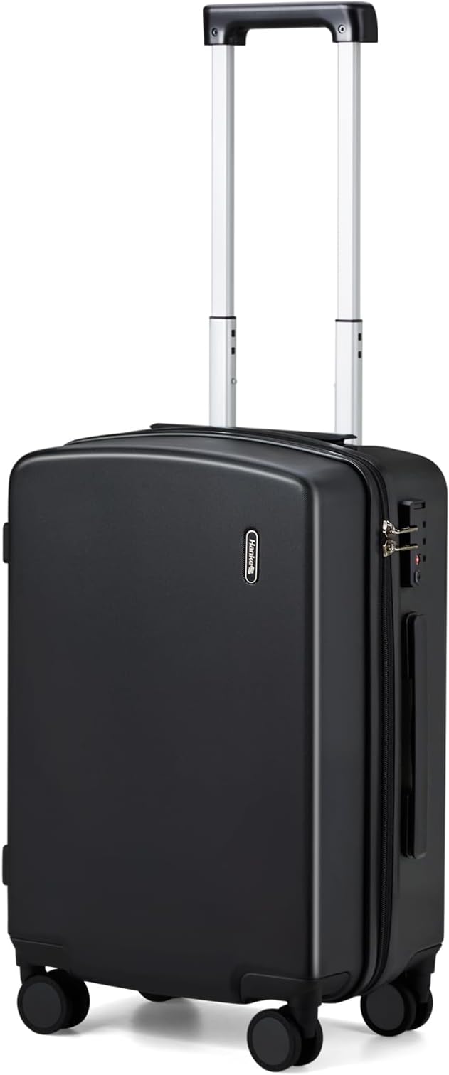 Hanke 20 Inch Hard Shell Suitcases with Spinner Wheels, Lightweight Carry On Luggage 22x14x9 Airline Approved Built-in TSA Lock, Durable Suitcase Rolling Luggage Carry-On Bag(Jet Black)