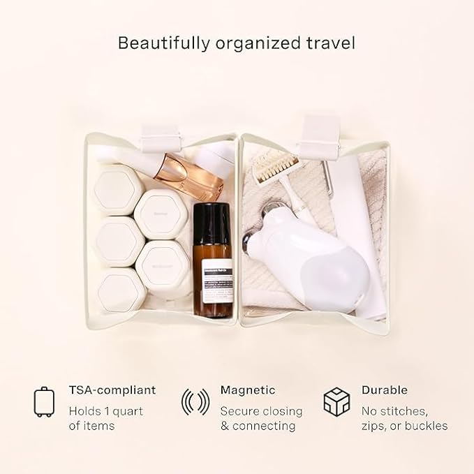 Cadence Parcel - Clear Kit with Magnetic Closure - Durable and Leak-Resistant Travel Toiletry Kit - Modular Design - Hygiene Bag for Travel Essentials - 2 Qt - Pebble