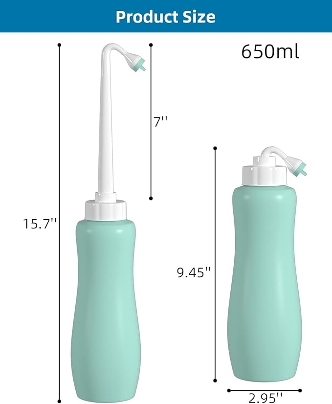 Portable Bidet for Toilet, Bidet Attachment,Handheld Personal Travel Bidet Parts 650ml Extra Long Pointed Nozzle Spray for Childbirth, Personal Hygiene, Outdoor, Camping with Travel Bag- 22oz/ Green