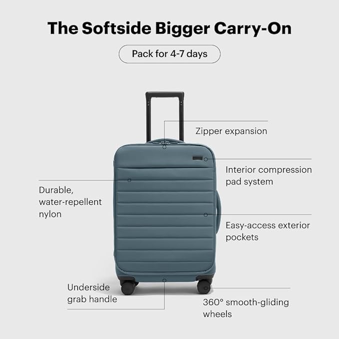 Away Softside Bigger Carry-On Suitcase, 23 Inch Lightweight, Expandable High-Strength Nylon Luggage With Spinner Wheels, Meets Requirements for Most Major Airlines, Coast Blue