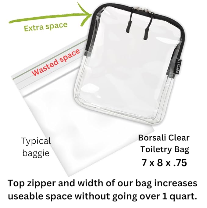 BORSALI TSA-Approved Quart-Sized Bag for Carry-On Travel - One (1) Quart Clear Toiletries, Cosmetic and 3-1-1 Liquids Toiletry Bag - White