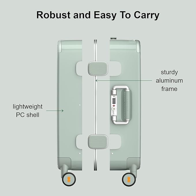 LEVEL8 Zipperless Carry On Luggage Airline Approved with Aluminum Frame, Cute Hardside Suitcase with Spinner Wheels, Metal Rolling Travel Case with Tsa Locks, 20 Inch, Light Green