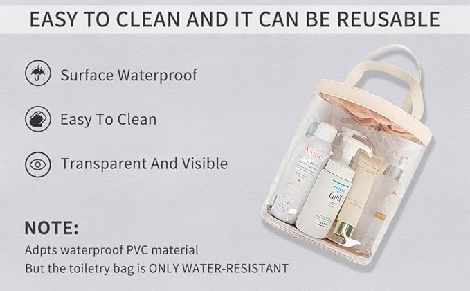 Travel Toiletry Bag, Clear Makeup Bag for Women, TSA Approved Toiletry Bag, Waterproof Clear Bag Cosmetic Pouch, Transparent Makeup Organizer, Carry on Airport Airline Compliant, Beige