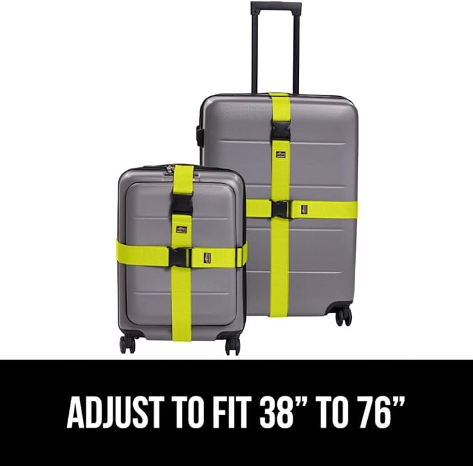 GORILLA GRIP Heavy Duty 8 Pack Adjustable Luggage Straps for Suitcases, Easy to Identify Travel Belt Connector Holds Suitcase Together, Extends Life of Bag, Strap Connects Two Bags, Accessories Yellow
