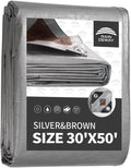 RAINDEWAY Tarps Heavy Duty Waterproof 30x50 Feet, 10 Mil Thick Multipurpose UV Resistance Large Tarp Cover with Metal Grommets and Reinforced Edges, Silver/Brown Tarp