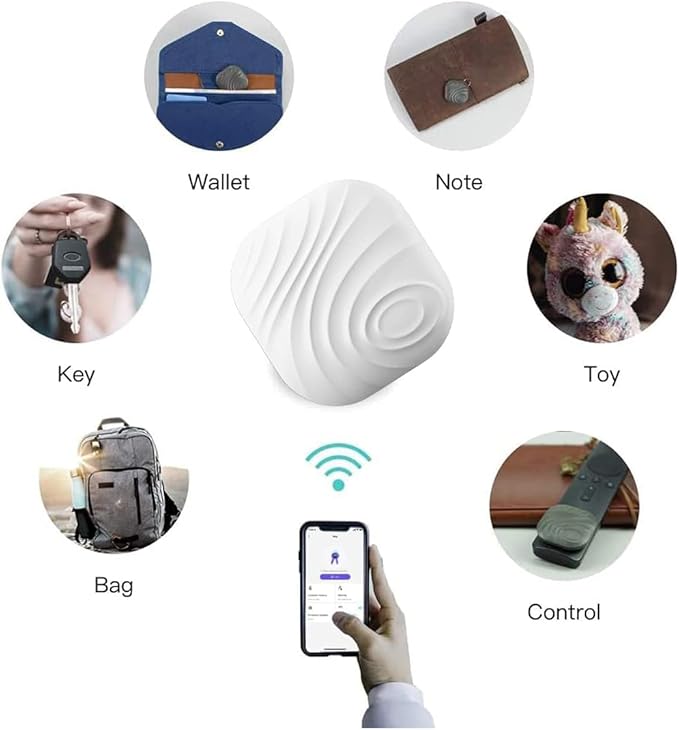 Key Finder, Bluetooth Tracker Item Locator with Key Chain for Keys Pet Wallets or Backpacks and Tablets, Batteries Include -White