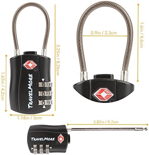 2 Pack TSA Approved Travel Combination Cable Luggage Locks for Suitcases & Backpacks - Black