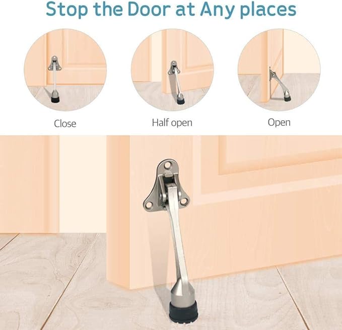 Door Stopper, Kick Down Door Stops for Heavy Doors, with Rubber Tip and Spring Lever, Adjustable, Easy to Set Down and Release, 4-Inch, for Wide Doors (4inch x 2pack, Dark Grey)