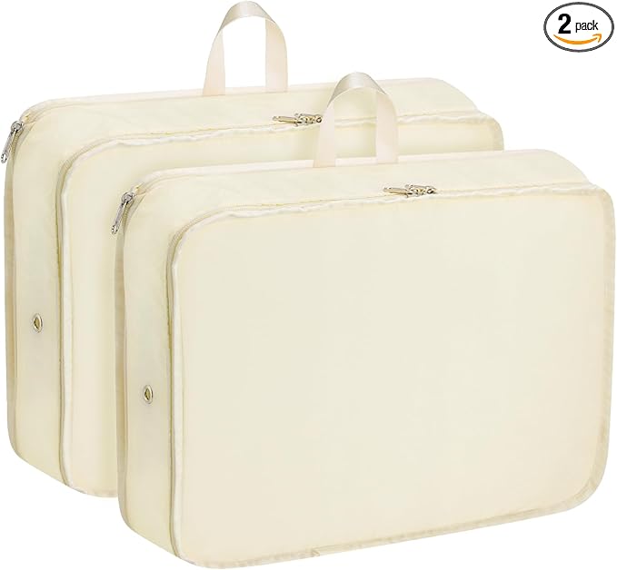 Extra Large Compression Packing Cubes for Travel Essentials, 2 Pack Expandable Travel Cubes for Packing Bags Suitcase Organizer, Beige