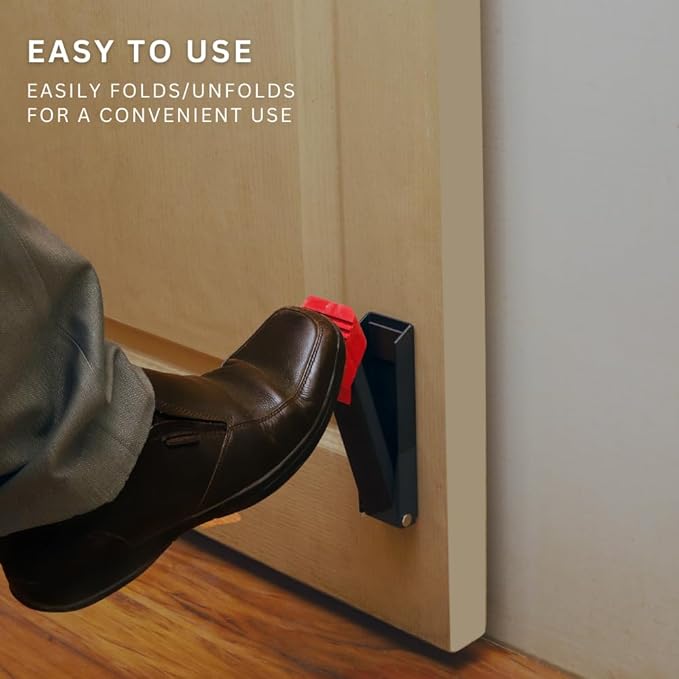 Door Stop, No Drill Door Stoppers - Kickdown Doorstop for Home, Glass Doors, & Outdoors, Easy to Install Doors with Self Adhesive Door Stopper, No Screw Flip Down Portable Door Stopper - White