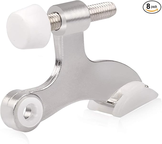 HOMOTEK 8 Pack Hinge Pin Satin Nickel Door Stopper,Adjustable Deluxe Heavy Duty Door Stopper 2-1/2"x1-3/4,with White Rubber Bumper Tips