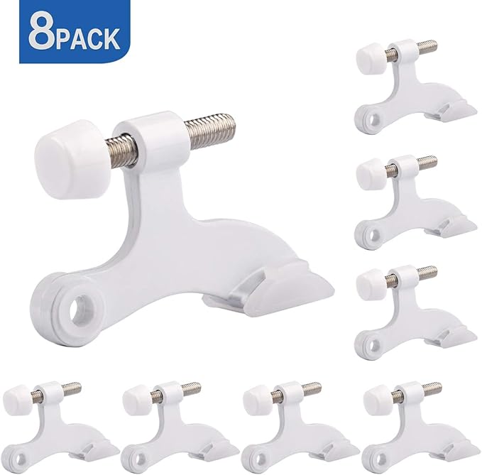 HOMOTEK 8 Pack Hinge Pin White Door Stopper,Adjustable Deluxe Heavy Duty Door Stopper 2-1/2"x1-3/4”,with White Rubber Bumper Tips
