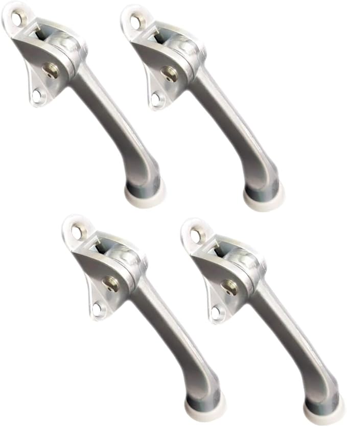 QCAA Heavy Duty Kickdown Door Stopper, 4", Zinc Die Cast, Satin Chrome, 4 Pack, Made in Taiwan