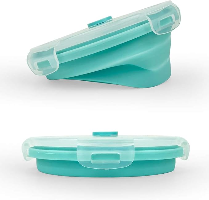 Collapsible Bowl Silicone Collapsible Container Food Storage Containers Collapsible Camping Bowl for Travel Camping Hiking with Airtight Plastic Lids and 2Pack Silicone Dish Sponges- Blue, 1200ml