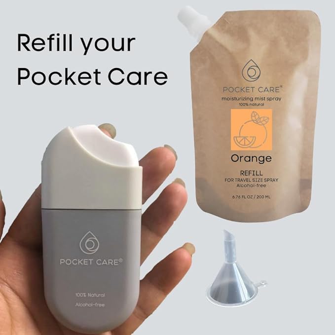 POCKET CARE | 2 Pack Orange Hand Sanitizer Spray 15 ml - natural Spray for Hands | Organic Moisturizing Spray | Hand Spray Travel Size - Travel Accessories | 100% natural (Orange)