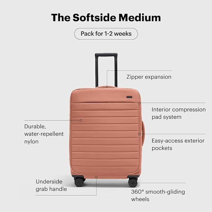 Away Softside Medium Checked Suitcase, 26 Inch Lightweight, Expandable Luggage For Men & Women, Durable Nylon Exterior, TSA Approved Lock, Ideal For Trips 1-2 Weeks, Clay Pink