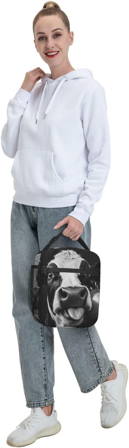 Cow Insulated Lunch Box for Women Men Cow Lunch Bag for Travel,or Fishing Polyester