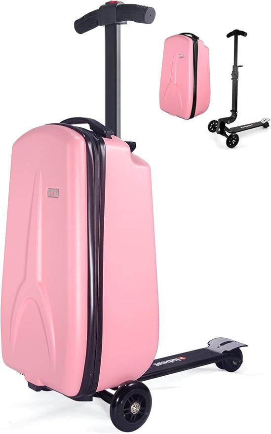 MRPLUM 20" Ride-On Suitcase with Detachable Scooter for Kids,Foldable Hardshell Carry-On Luggage for Toddlers Ages 4-15 with Adjustable Handle,Easy Steering&Brake(Airplane Approved)